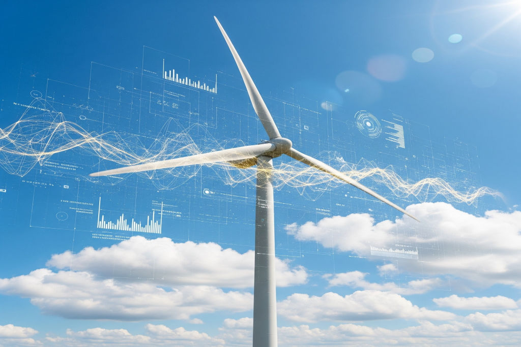 Modern Wind Turbine with Digital Overlay