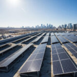 wide-angle rooftop shots with visible panels under sunlight